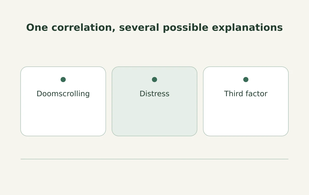 One correlation, several possible explanations: Doomscrolling، Distress، Third factor